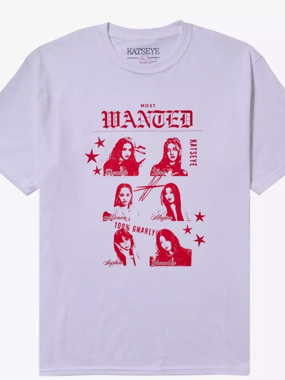Hot Topic Light Purple Graphic Tee with Red Print - "Most Wanted"